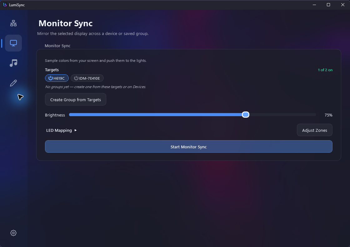 LumiSync monitor sync settings